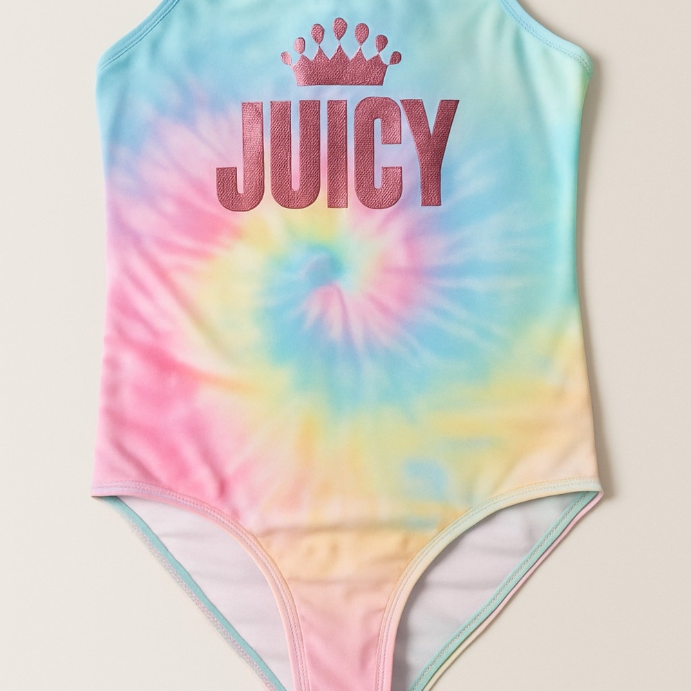Juicy Couture Kids Tie-Dye One-Piece Swimsuit | Size 10 | Rainbow Pastel